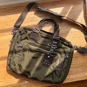 Tumi Alpha Bravo Yuma Laptop Messenger Bag, Olive Green and Brown